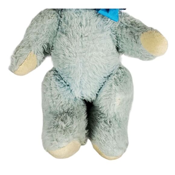 Vintage Teddy Bear Plush Blue Moveable Arms Head Bow Tongue Out Stuffed Animal - Picture 5 of 12